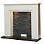 Acantha Rimini White Marble Stove Fireplace with Downlights, 48 Inch