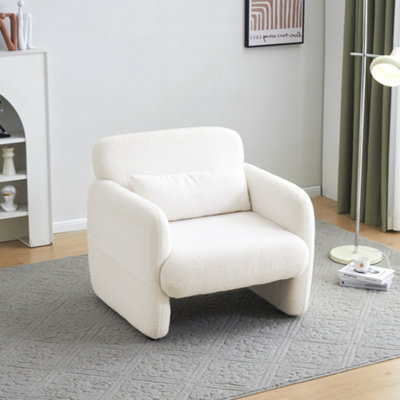 Accent Armchair, Upholstered Sherpa Lounge Armchair Single Sofa, Comfy Occasional Club Reading Chair for Living Room Office, White