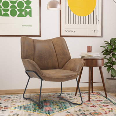 Accent Chair in Brown Suede Faux Leather Fabric