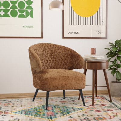Accent Chair in Burnt Orange Brown Textured Chenille Fabric