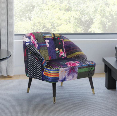 Accent Chair in  Multicolour Patchwork Fabric