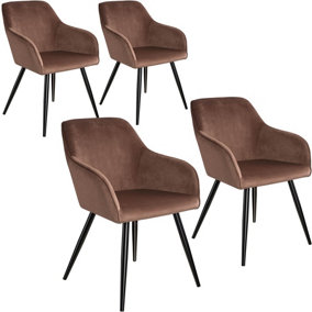 Accent Chair Marilyn, Set of 4 with black legs - brown/black