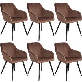 Accent Chair Marilyn, Set of 6 with black legs - brown/black