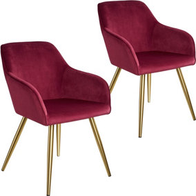 Accent Chair Marilyn with Armrests, Set of 2 - bordeaux/gold