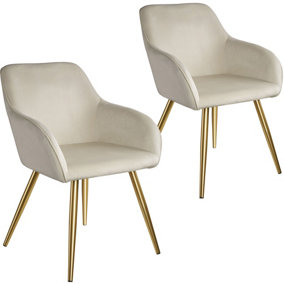 Accent Chair Marilyn with Armrests, Set of 2 - cream/gold