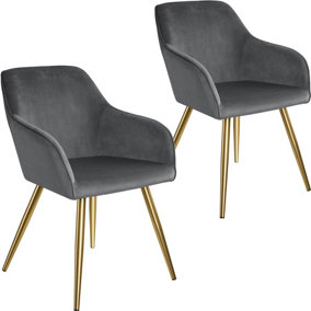 Accent Chair Marilyn with Armrests, Set of 2 - dark gray/gold