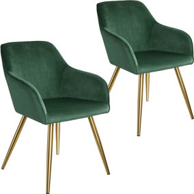 Accent Chair Marilyn with Armrests, Set of 2 - dark green/gold