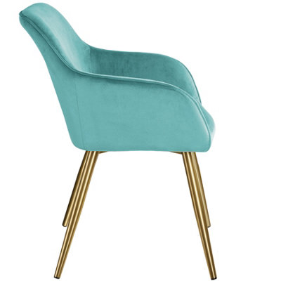 Accent Chair Marilyn with Armrests, Set of 2 - turquoise/gold