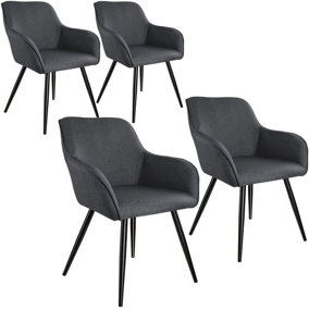 Accent chair Marilyn with armrests, Set of 4 - dark grey/black