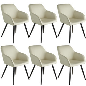 Accent Chair Marilyn with Armrests, Set of 6 - cream/black