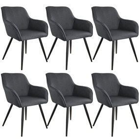 Accent chair Marilyn with armrests, Set of 6 - dark grey/black