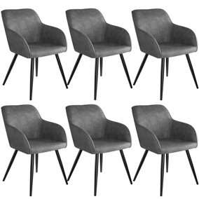Accent Chair Marilyn with Armrests, Set of 6 - grey/black