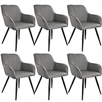 Accent chair Marilyn with armrests, Set of 6 - light grey/black