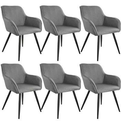 Accent chair Marilyn with armrests, Set of 6 - light grey/black