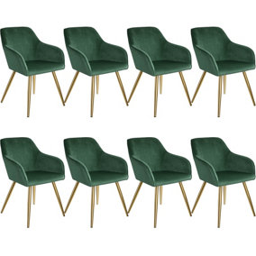 Accent Chair Marilyn with Armrests, Set of 8 - dark green/gold