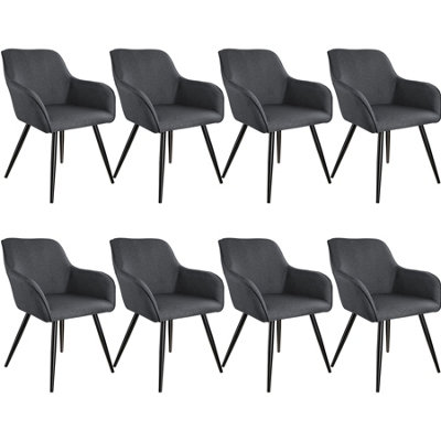 Accent chair Marilyn with armrests, Set of 8 - dark grey/black
