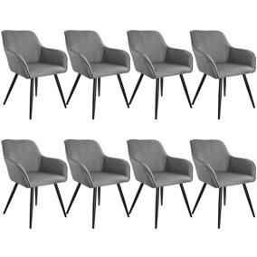 Accent chair Marilyn with armrests, Set of 8 - light grey/black