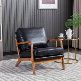 Accent Chair Mid-Century Modern Chair Armchair with Solid Wood Frame for Living Room, Bedroom, Belcony (1, Black)