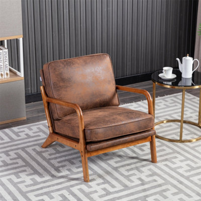 Accent Chair Mid-Century Modern Chair Armchair with Solid Wood Frame for Living Room, Bedroom, Belcony (1,Coffee)