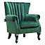 Accent Chair Modern Tufted Wingback Armchairs Club Chair Velvet Fabric Single Sofa Reading Chair Green
