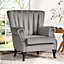Accent Chair Modern Tufted Wingback Armchairs Club Chair Velvet Fabric Single Sofa Reading Chair Grey