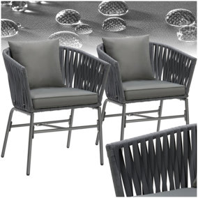 Accent Chair Valeiras - woven rope design, thick cushions, 60 x 61 x 77cm - dark grey/dark grey - Set of 2