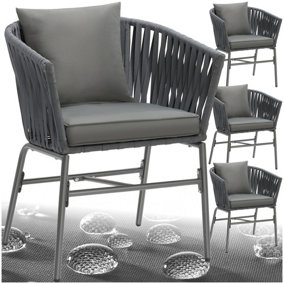 Accent Chair Valeiras - woven rope design, thick cushions, 60 x 61 x 77cm - dark grey/dark grey - Set of 4