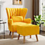 Accent Chair with Footstool and Cushion Faux Wool Upholstered Modern Single Sofa Side Armchair for Living Room Yellow