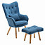 Accent Chair with Footstool and Cushion Velvet Upholstered Armchair with Wood Leg for Living Room Bedroom