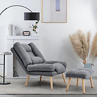 Accent Chairs with Footstool Upholstered Comfy Armchair with Adjustable Backrest Leisure Sofa for Living Room Grey
