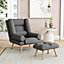 Accent Chairs with Footstool Upholstered Comfy Armchair with Adjustable Backrest Leisure Sofa for Living Room Grey