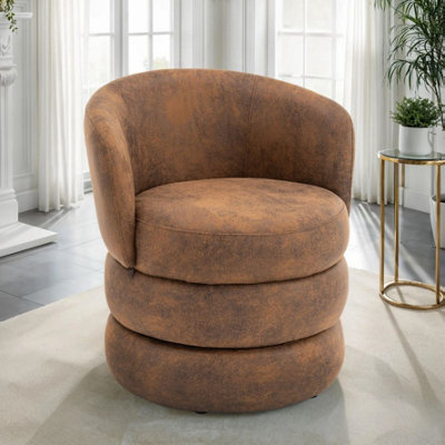 Accent Swivel Chair in Brown Faux Leather Suede