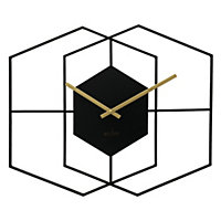 Acctim Addison Large Wall Clock Quartz Hexagonal Geometric Painted Metal Matt Black 55cm