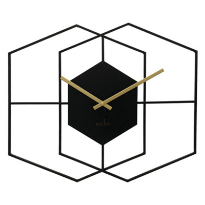 Acctim Addison Large Wall Clock Quartz Hexagonal Geometric Painted Metal Matt Black 55cm