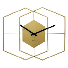 Acctim Addison Large Wall Clock Quartz Hexagonal Geometric Painted Metal Matt Brass 55cm