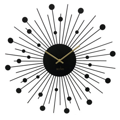 Acctim Brielle Large Wall Clock Starburst / Sunburst Quartz Painted Metal Frame Matt Black 50cm