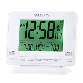 Acctim Delaware Digital Alarm Clock Radio Controlled Dual Couples Alarm Date & Temperature Display White