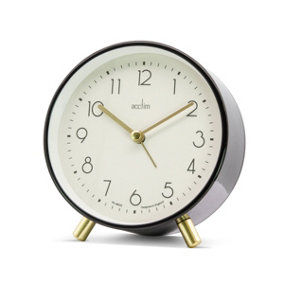 Acctim Fossen Analogue Alarm Clock Contemporary Metal Case Backlight Easy Set Alarm Black