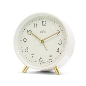 Acctim Fossen Analogue Alarm Clock Contemporary Metal Case Backlight Easy Set Alarm White