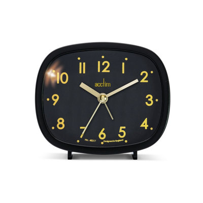 Acctim Hilda Analogue Alarm Clock Non Ticking Sweep Crescendo Alarm Backlight Retro Black