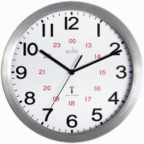 ACCTIM - Radio Controlled 24Hr Wall Clock 25cm - Brushed Aluminium