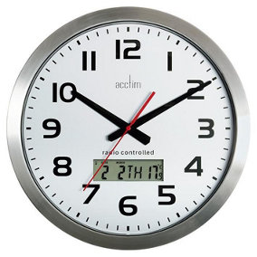 ACCTIM - Radio Controlled Analogue Wall Clock with LCD Display 38cm - Silver