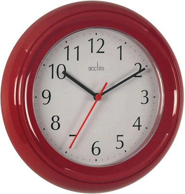 Acctim Wycombe Kitchen Office Quartz Numeric Numbers Wall Clock 22cm 21414 - Red