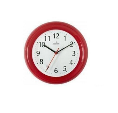 Acctim Wycombe Kitchen Office Quartz Numeric Numbers Wall Clock 22cm 21414 - Red