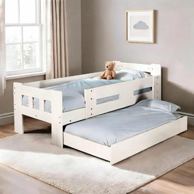 Ackworth Single White Pull Out Trundle Wooden Frame Guest Bed