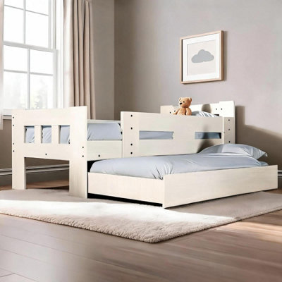 Ackworth Single White Pull Out Trundle Wooden Frame Guest Bed