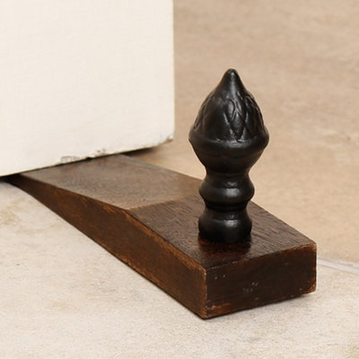 Acorn Door Wedge Antique Brown Cast Iron & Wooden Doorstop Decorative Free Standing Door Stop