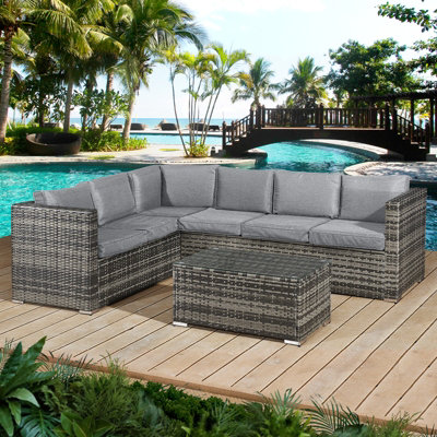 Acorn Rattan 6 Seat Corner Sofa Set in Walnut Grey DIY at B Q