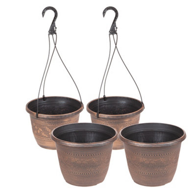 Acorn Set - 2 x Baskets & 2 x Planters 25cm (10in) in Copper-Tone