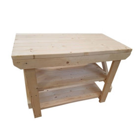 Acorn workbench, kiln-dry work station (H-90cm, D-64cm, L-120cm) with double shelf